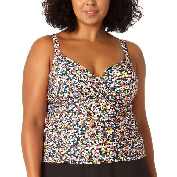 Anne Cole Plus Size Tankini Top Size 16W Twist Front Mosaic Dot Slimming New - Picture 1 of 6